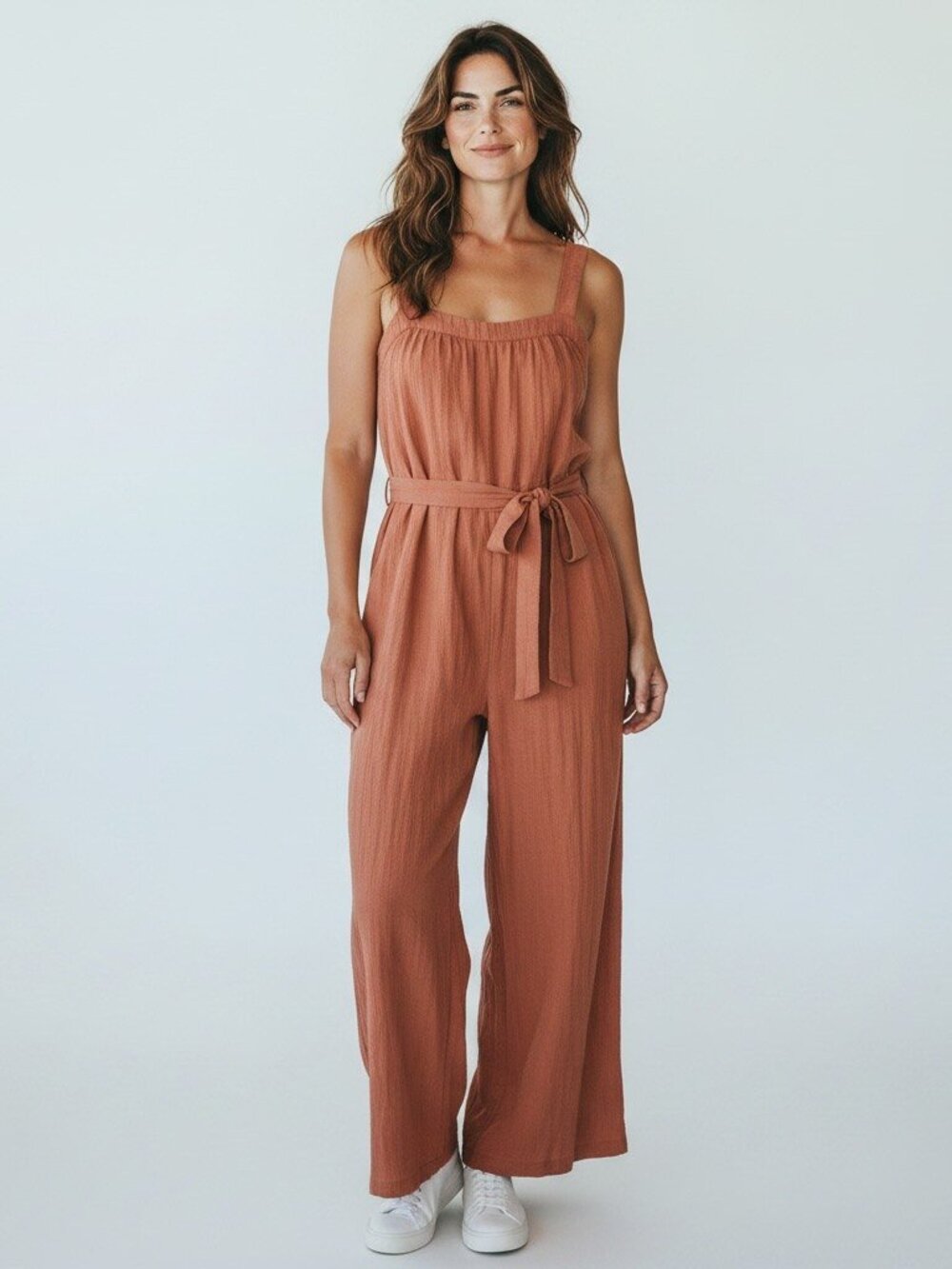 Altar'd State Rust Gauze Smocked Wide Leg Jumpsuit